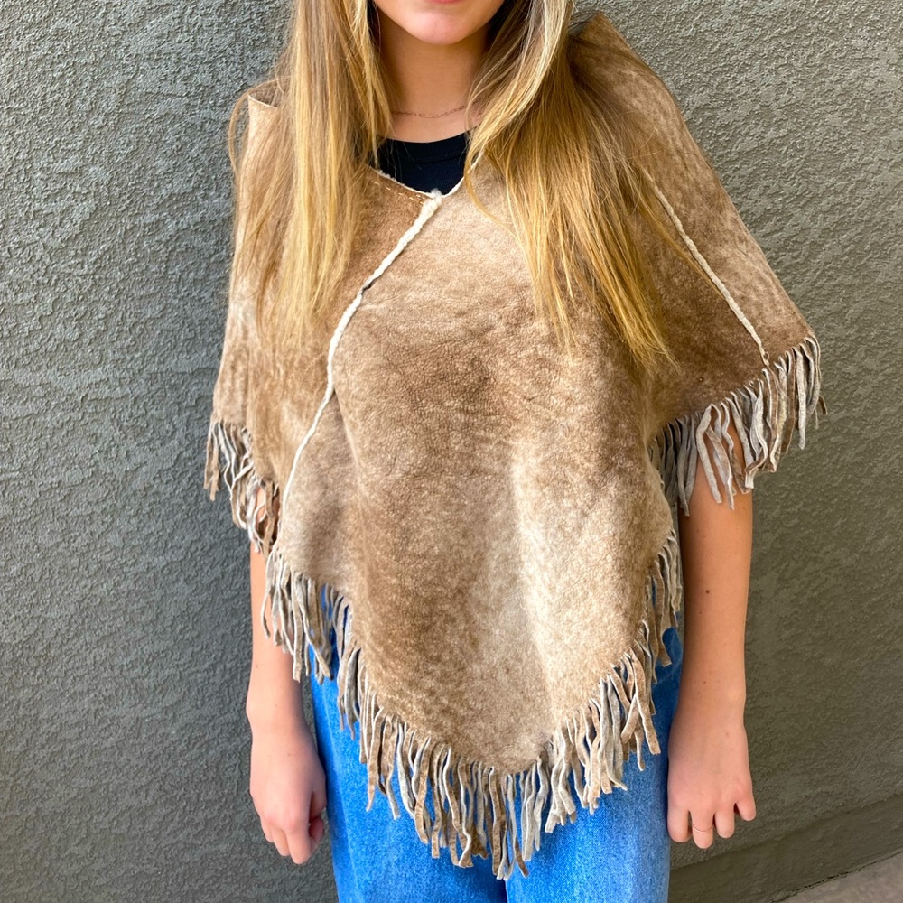 Women’s Genuine Shearling Fringed Poncho